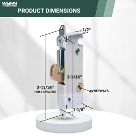 Stainless Steel Sliding Glass Patio Door Mortise Lock 45° Keyway, 3-11/16" Screw Holes Locking Mechanism Door Hardware Security Replacement (Handles NOT Included)