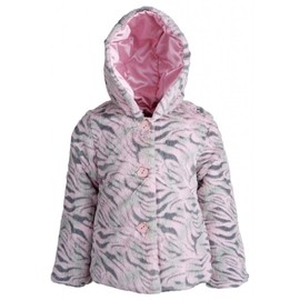 Wippette Little Girls Hooded Faux Fur Animal Print Warm Puffer Winter Jacket - Pink (Size 2T)