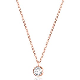 day.berlin Women's Necklace Fade 18 Carat Gold-Plated with Small Zirconia Crystal Pendant (6 mm), Fine Sturdy Curb Chain 45 + 5 cm Variable Length, 316L Stainless Steel, Nickel-Free and Waterproof,