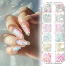 12 Colors Rainbow Nail Charms Holographic Chunky Glitter Rainbow Nail Art Charms Glass Paper Nails Confetti for Women Nails Tip Decorations Accessories