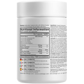 Codeage Daily Synbiotic Supplement - Prebiotics, Lactobacillus & Bifidobacterium Probiotics, L-Glutamine, Zinc L-Carnosine, DGL, Synbiotic Probiotic, BioPerine - Shelf-Stable - 30 Capsules