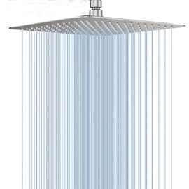 GGStudy High Pressure Square Shower Head 12 Inches Large Stainless Steel Shower Heads,Ultra Thin Rainfall Bath Shower 1/2 Connection Brushed Nickel Shower
