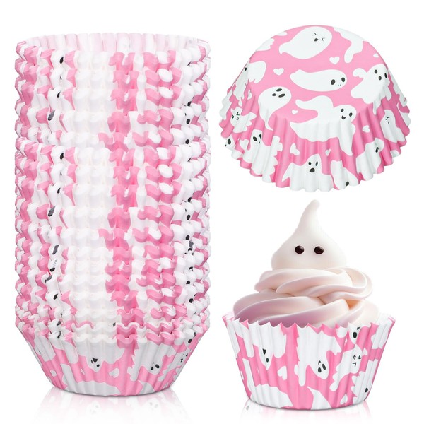 JarThenaAMCS 300Pcs Halloween Cupcake Liners Pink Ghost Baking Cups Wrappers