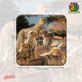3D LiveLife Cork Coaster - Cheetah Clan from Deluxebase. Lenticular 3D Cheetah Coaster. Non-Slip Table Coasters Featuring Original Artwork by David Penfound. Ideal for Home Decor.