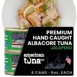 American Tuna Sushi-grade Wild Albacore Tuna Fish - with Jalapeno, MSC Certified, Sustainably Troll Caught Fish - 6 oz Cans | Pack of 6 | Premium Canned Tuna for Health and Flavor Enthusiasts!