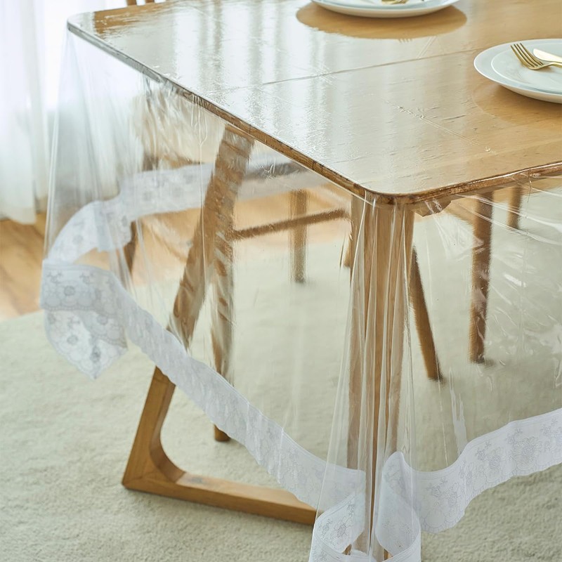Clear PVC Tablecloth, 100% Waterproof Vinyl Table Cloth, Oil Proof