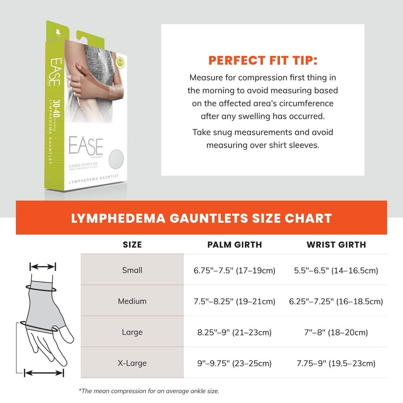 Ease Opaque Lymphedema Gauntlet - Small - Sand - 30-40