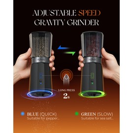 Sangcon Gravity Electric Salt and Pepper Grinder Rechargeable 800 mAh, 2-Speed, Reversible Rotating Pepper Mill Head, Adjustable Coarseness Automatic Salt Pepper Shaker, One-Handed Operation