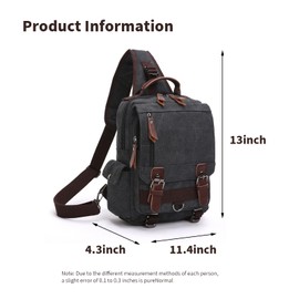 Fitzkor Canvas Cross Body Messenger Bag Shoulder Sling Backpack Travel Rucksack (Black)