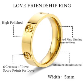YUWENHE Women Love Friendship Ring 18K Gold Silver Plated Cubic Zirconia Stainless Steel Promise Ring Wedding Band Jewelry Birthday Gifts For (Cross Gold, 8)