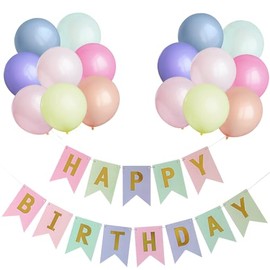 Macaron Happy Birthday Banner, Macaron Birthday Decoration 16pcs Happy Birthday Balloons, Ribbons and Birthday Banners, Macaron Happy Birthday Decorations（Macaron）