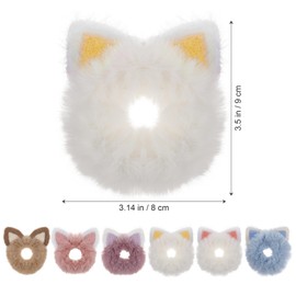 6pcs Hair Ring Hair Elastic Bands Animal Ears Headband Hair Band Cat Fluffy Scrunchies for Hair Scrunchy Hair Ropes Bands Women Scrunchy Hair Tie Hair Scrunchies WOONEKY