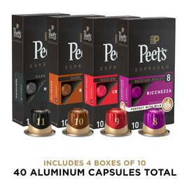 Peet's Coffee, Dark and Medium Roast Espresso Capsules Variety Pack, Compatible with Nespresso Original Machine - Intensity 8-11, 40 Count (4 Boxes of 10 Espresso Capsules)