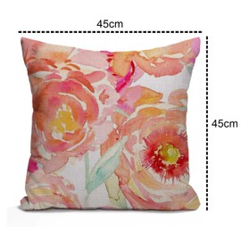 Tomda Cushion Cover Peach Peony Cotton Linen Square Throw Pillow Case Standard Pillowcase for Men Women Home Decorative Sofa Armchair Bedroom Livingroom 45x45cm 18x18 Inch