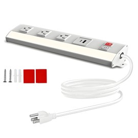 QMTSINEW 14inch Plug in Under Cabinet Lighting,120V Under Cabinet Lights Bar with 3 Outlet Switch,3000K/6000K Dimmable Shop Lights with USB/Type-C Ports and 5ft Power Outlet for Garage, Workbench