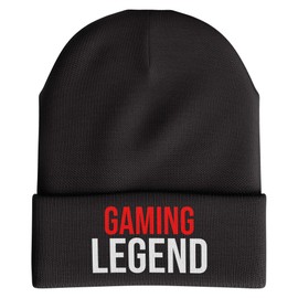 Purple Print House Gaming Legend Funny Beanie Hat, Gifts for Boys Mens Gamer Gift Video Game Retro (Black)