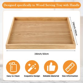 Mumufy 24 x 24'' Square Bamboo Serving Tray Large Serving Trays Platter Serving Tray with Handles Table Top Cheese Platter for Fruit Candy Coffee Dinner Kitchen Party Decorative Display (Wood Color)