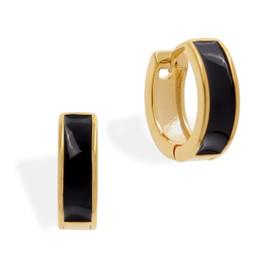 Sonateomber Dainty Small Gold Huggie Hoop Earrings for Women, Simple 14K Gold Plated Black Enamel Hypoallergenic Earings Everyday Fashion Jewelry Gift