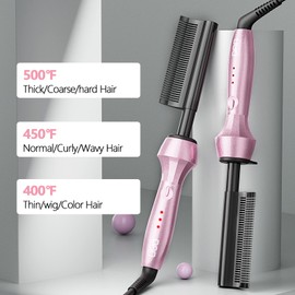 Dan Technology Curved 500-Degree Dual Voltage Electric Hot Comb Hair Straightener and Pressing Comb for Wigs and African American Hair