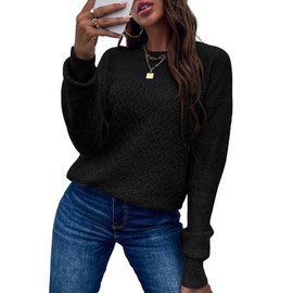 RICHSTORY Womens Sweaters Casual Long Sleeve Crewneck Ribbed Knit Pullover Sweater Tops 2025 Fall Fashion Trendy Outfits Black Small