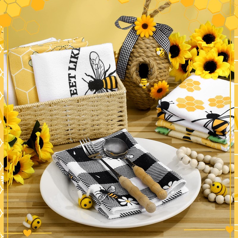6 Pcs Bee Kitchen Towels 15.8 x 23.6 Inches Honey