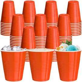 120 pcs 12 oz Orange plastic cups orange plastic Disposable cups orange Party Cups for drinking Tastings served Snacks Barbecues Picnics