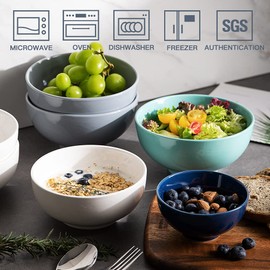 Sweejar 39 Ounce Porcelain Serving Bowls for Salad Pasta Side Dish, 7 inch Ceramic Bowl Set for Family Daily Use, Stackable Bowls for Kitchen, Set of 4(White)