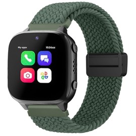 Braided Elastic Band for Cosmo JrTrack 4/JrTrack 3/JrTrack 2 SE/JrTrack 2/JrTrack Watch, Adjustable Stretchy Loop Watch Band for JrTrack 4 Smart Watch Bands (Green)