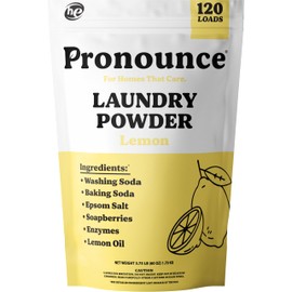 Pronounce Laundry Detergent Powder Alternative | Cleaner Ingredients. Safer for Sensitive Skin. Stain + Smell Fighting. With Essential Oils. HE Safe - 120 Loads (Lemon).