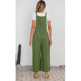 chouyatou Women's Summer Wide Leg Bib Linen Overalls Palazzo Pants Casual Linen Jumpsuits (Large, Army Green)