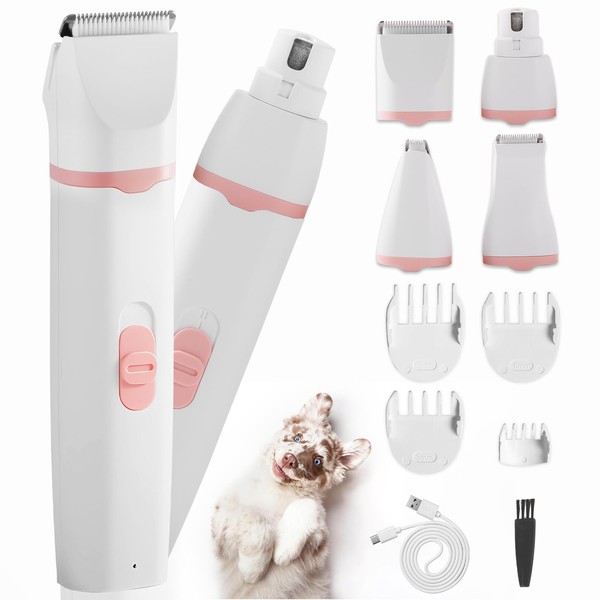 Paerduo Dog Trimmer, Multi-functional, 4-in-1 Pet Clipper, 2 Speed Adjustment, Cat Clipper, Low Noise, Feet, Claws, Back of Ears, Face, Buttocks, Full Body Cut, USB Rechargeable, Pet Grooming Set, For Beginners, Professionals, Commercial Use, For Dogs, C