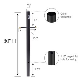 Design House Oakmont Outdoor Lamp Post, Integrated Outlet, Weather-Resistant, Powder-Coated Steel, 15.5-in. Plastic Cross-Arm, Easy Installation, Black, 3 in. Diameter x 80 in. H, 579714