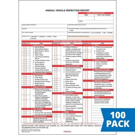 J. J. Keller 100-Pack, Annual Vehicle Inspection Report Forms, 2-Ply Carbonless Form, DOT Compliant