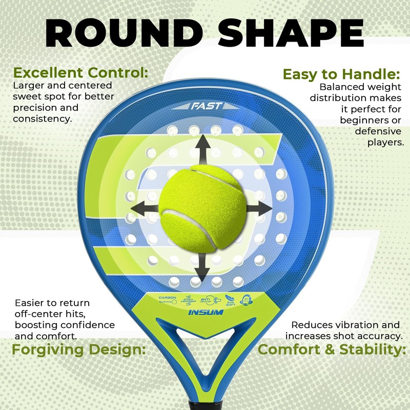 INSUM Round Padel Racket, Carbon Fiber Face with EVA Soft