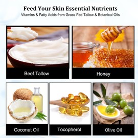 Tallow and Honey Balm - 2025 Natural Beef Tallow Cream for Skin, 4.23 OZ Tallow Face Moisturizer for Cracked & Dry Skin, Hydrating Deeply Nourishing Organic Beef Tallow Cream for Face & Body Skin Care