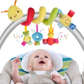 Pram Toys for Babies 0-6 Months, Soft Plush Car Seat Toys with Rattles, Cartoon Hanging Baby Toy for Newborn Toys, Sensory Play for Crib, Stroller & Pushchair, Early Learning Gift for Boys & Girls