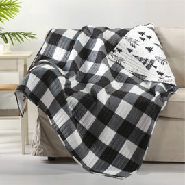 Levtex Home Merry & Bright Collecion - Northern Star - Quilted Throw - 50x60in. - Christmas Tree - Black and White - Reversible Pattern