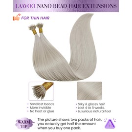 LaaVoo Nanoring Extensions Real Hair 60 cm Blonde Nano Hair Extensions Platinum Blonde Natural 1 g/s Straight 50 grams #60