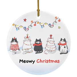 Funny Meowy Christmas Ornament, Farmhouse Ceramic Ornament for Christmas Tree Decors, Gifts for Cat Lovers Women Girls Kids, Cute Meowy Cat Holiday Christmas Ornament Keepsake Gifts for Cat Lover
