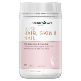 Healthy Care Super Hair, Skin and Nails Capsules - Infused with Biotin, Zinc & Vitamin C - Provides Enhanced Beauty and Promotes Skin Health - Premium Quality Dietary Supplement - 100 Capsules