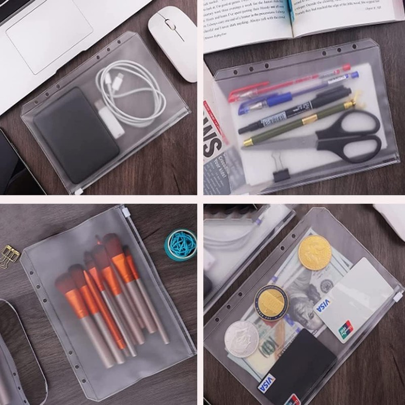 A5 Size Zipper Binder Pockets, 6 Hole, PVC, Translucent, Set