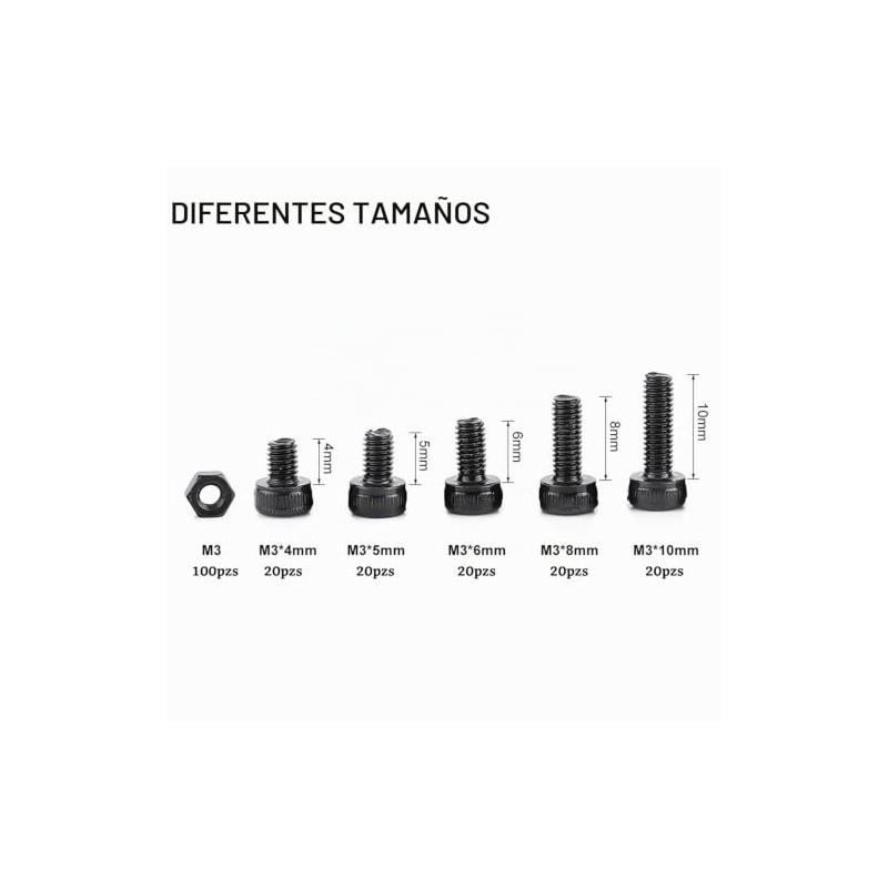 Tornillos M3 280PCS y Tuercas Hex de Acero de Aleaci?n