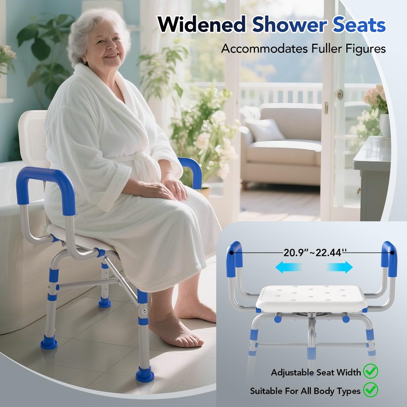Ruiers 360° Swivel Shower Chair with Arms and Back