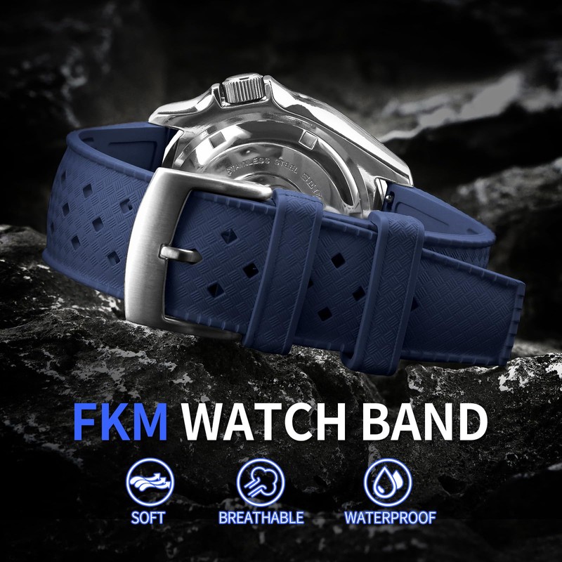 ULLCHRO FKM Rubber Watch Strap Quick Release Tropical Style Fluororubber
