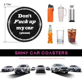 FSTURIOS 4PCS Bling Car Cup Coaster, 2.75 Inch Anti-Slip Crystal Auto Drink Mat, Shockproof Rhinestone Vehicle Cup Holder Insert Coaster for Women Girls, Interior Car Accessories (Black)