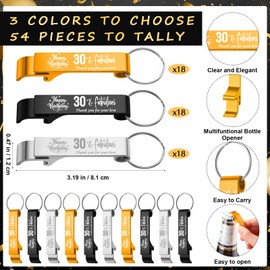 Dandat 54 Sets Birthday Party Favors Birthday Beer Opener Keychain with Bags and Cards Birthday Souvenirs for Guests(30th Birthday)