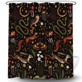 Fairy Rustic Forest Shower Curtain for Bahtroom, Country Woodland Wild Animals Butterfly Mushroom Set Hunting Shower Curtain, Farmhouse Rustic Cabin Lodge Shower Curtain Set with Hooks 70X70IN