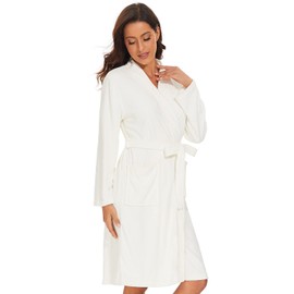 Vislivin Womens Lightweight Bathrobe Soft Kimono Robes Terry Cloth Bathrobe Knee Length Bath Gown White S