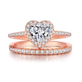 XIALV Women's Fashion Heart Shaped 18K Rose Gold CZ Wedding Engagement Bride Eternity Ring Set Jewelry Gift (US Code 8)