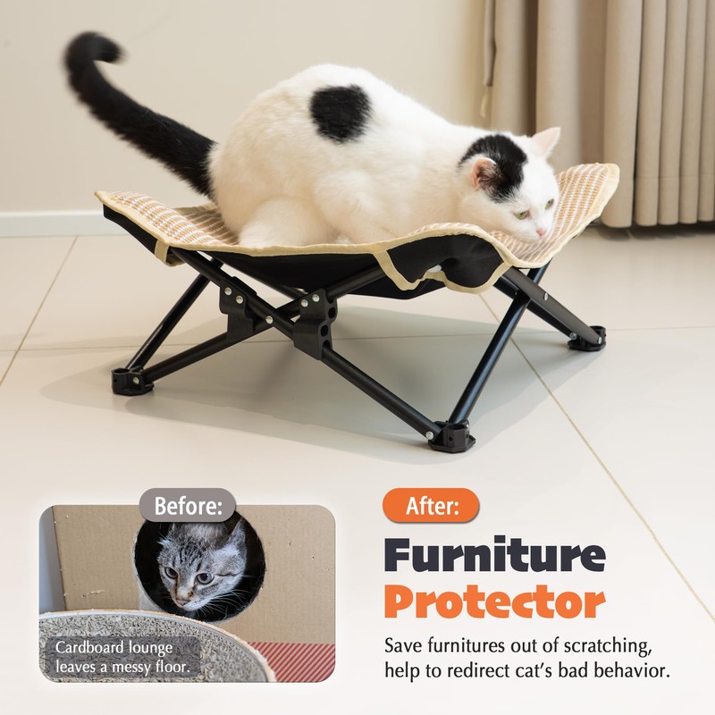 PETKARAY Foldable Cat Hammock Bed, Elevated Sisal Scratching Lounge with